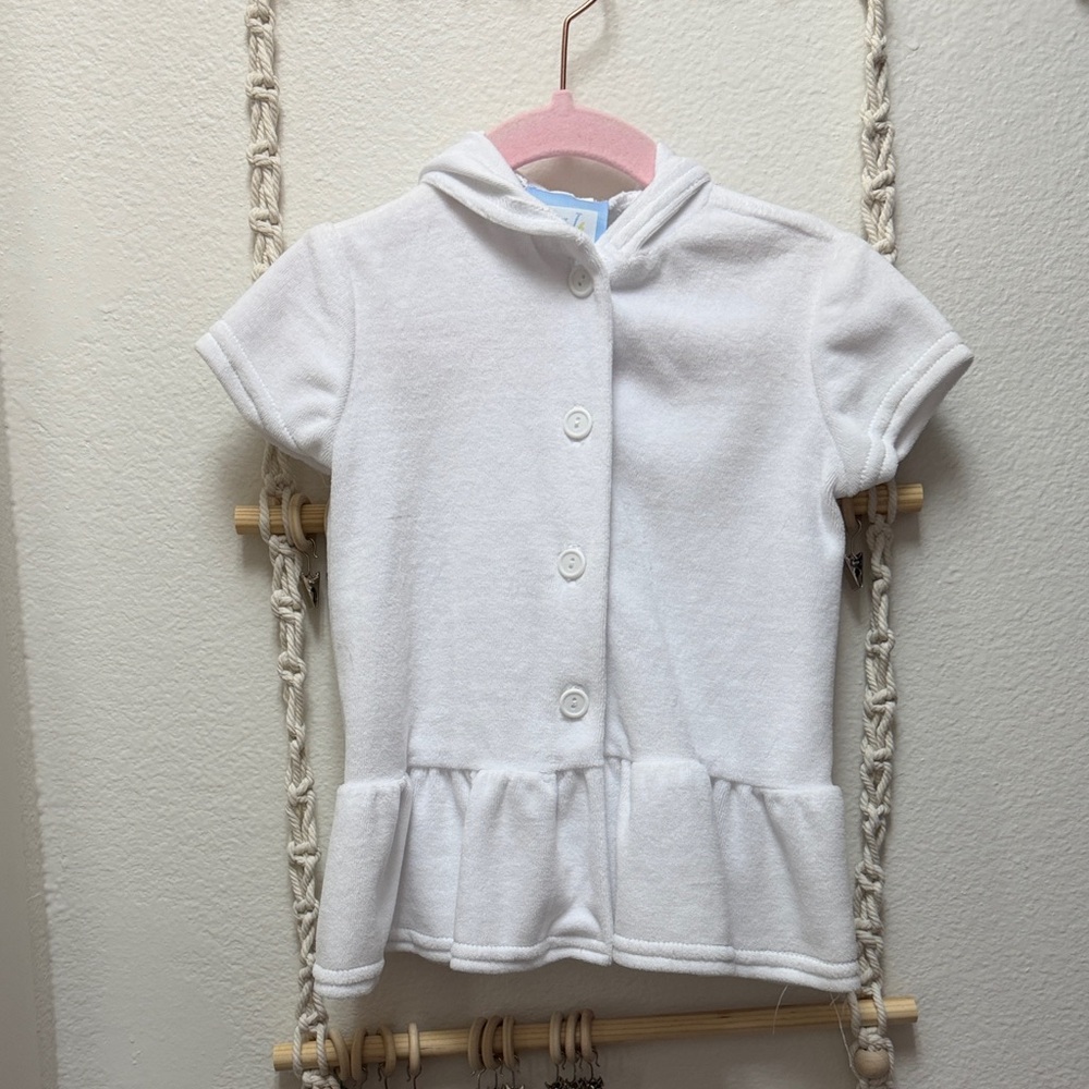 Girls White Hooded Button-Front Peplum Sweatshirt